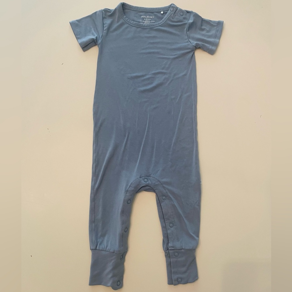 Posh Peanut Dusty Blue Short Sleeve Romper
